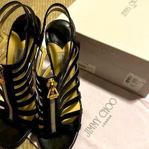 Jimmy Choo black leather platform zip up stilettos